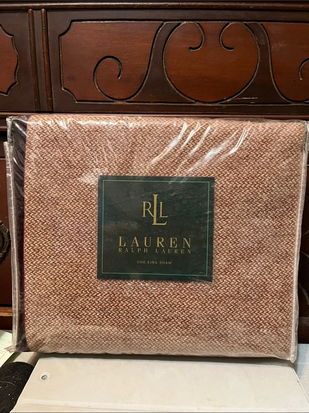 Vintage and Rare Ralph Lauren King Sham in Brittany Tweed.  Crm & Brn.  NIP